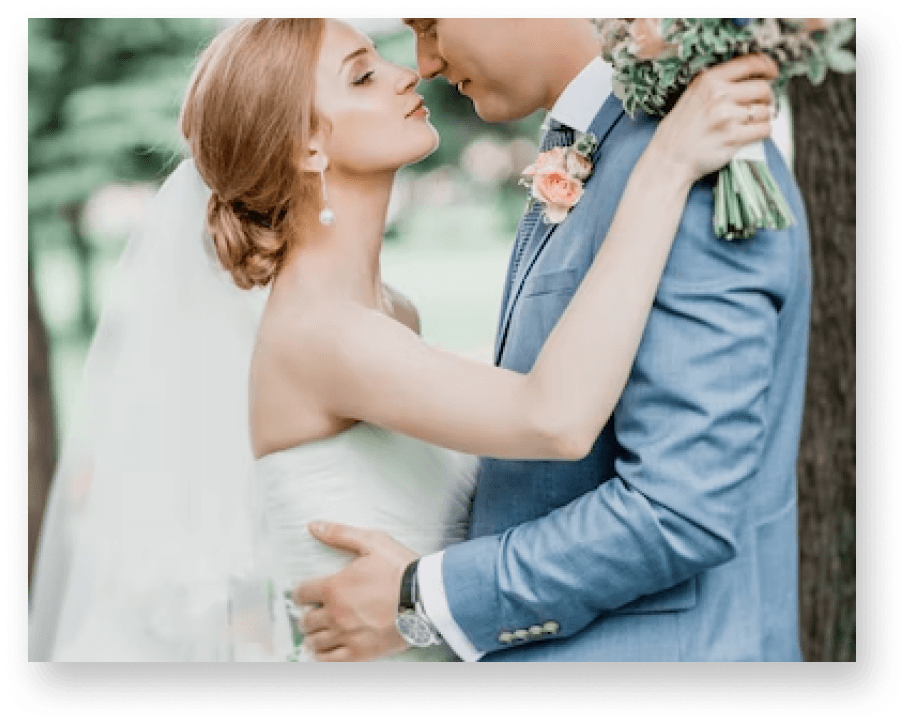Bride and groom embracing